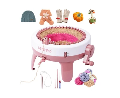 Sentro 40-Needle Knitting Machine - Pink | Make Scarves, Hats, Socks Fast | Includes Flat/Tube Key, Easy for Beginners & Kids