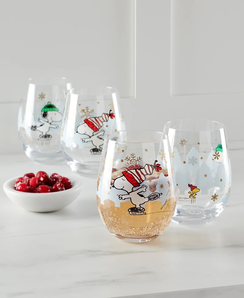 Lenox Snoopy Skating Christmas Tumblers, Set of 4