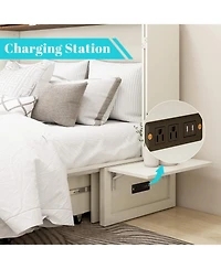 livelylodge Murphy Bed Cabinet, Queen Murphy Bed with Usb and Charging Ports, with Drawer Includes Storage Cabinet, Queen Suit for Guest Room, White C
