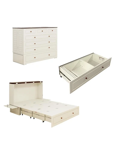 livelylodge Murphy Bed Cabinet, Queen Murphy Bed with Usb and Charging Ports, with Drawer Includes Storage Cabinet, Queen Suit for Guest Room, White C