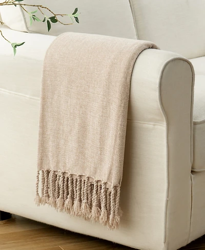 Battilo Lifestyle Chenille Throw with Fringe Tassels, 50" x 60"