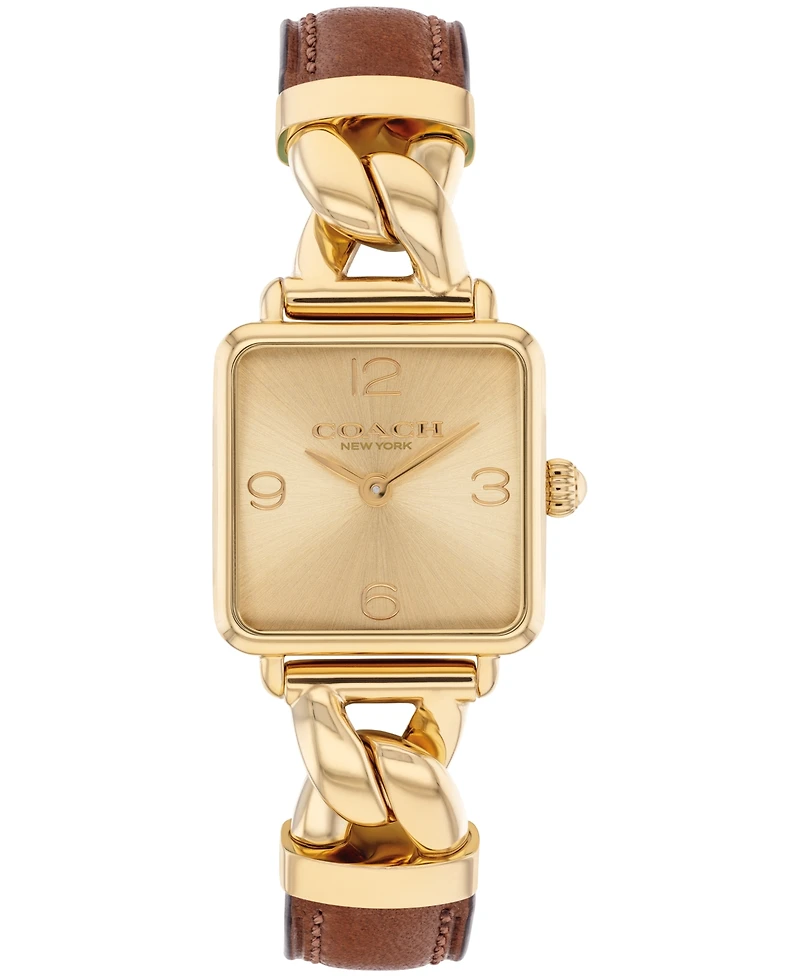 Coach Women's Cass Gold Tone Stainless Steel and Saddle Leather Calfskin Strap Watch, 22mm