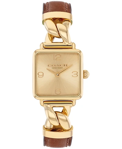 Coach Women's Cass Gold Tone Stainless Steel and Saddle Leather Calfskin Strap Watch, 22mm