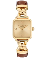 Coach Women's Cass Gold Tone Stainless Steel and Saddle Leather Calfskin Strap Watch, 22mm