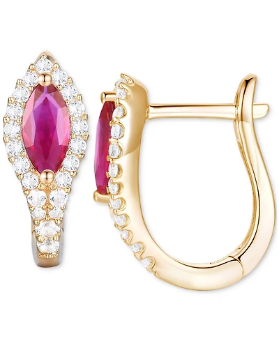 Gemstone (5/8 ct. t.w.) & Diamond (1/4 Hoop Earrings 14k Gold