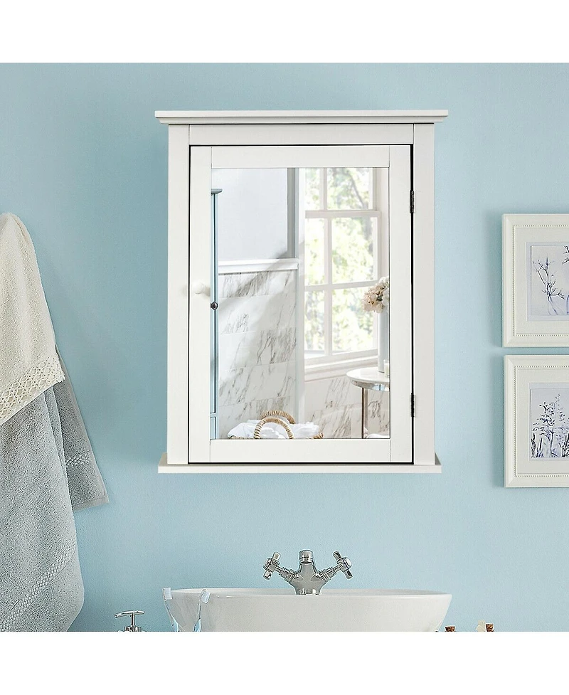 Wall Mount Bathroom Cabinet with One Mirror Single Door Adjustable Shelves Retro Handle