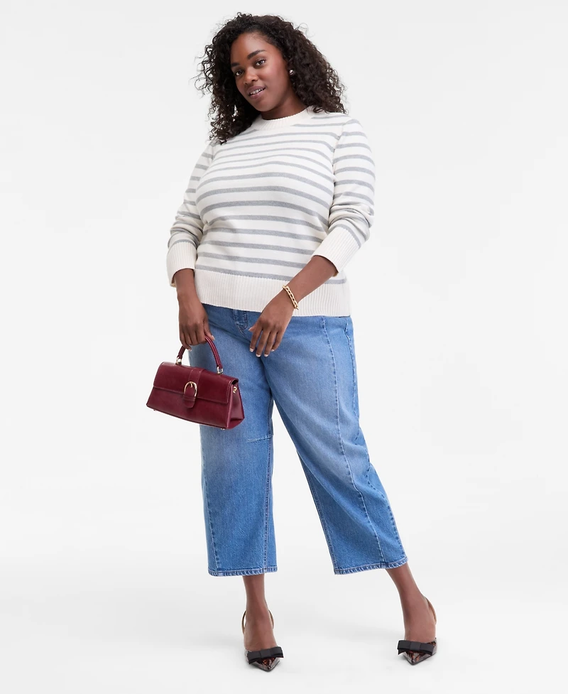 On 34th Trendy Plus Size Striped High-Neck Sweater, Macy's Exclusive