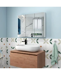 Volenca Frameless Bathroom Wall Mounted Mirror Cabinet with 3 Doors and Adjustable Shelves