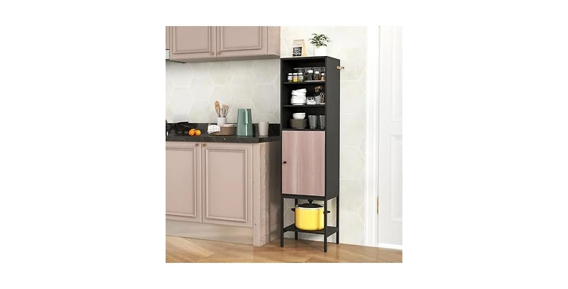 Volenca 57 Inch Bathroom Tall Cabinet with 1 Door and 4 Shelves Narrow Storage Unit with Adjustable Shelves