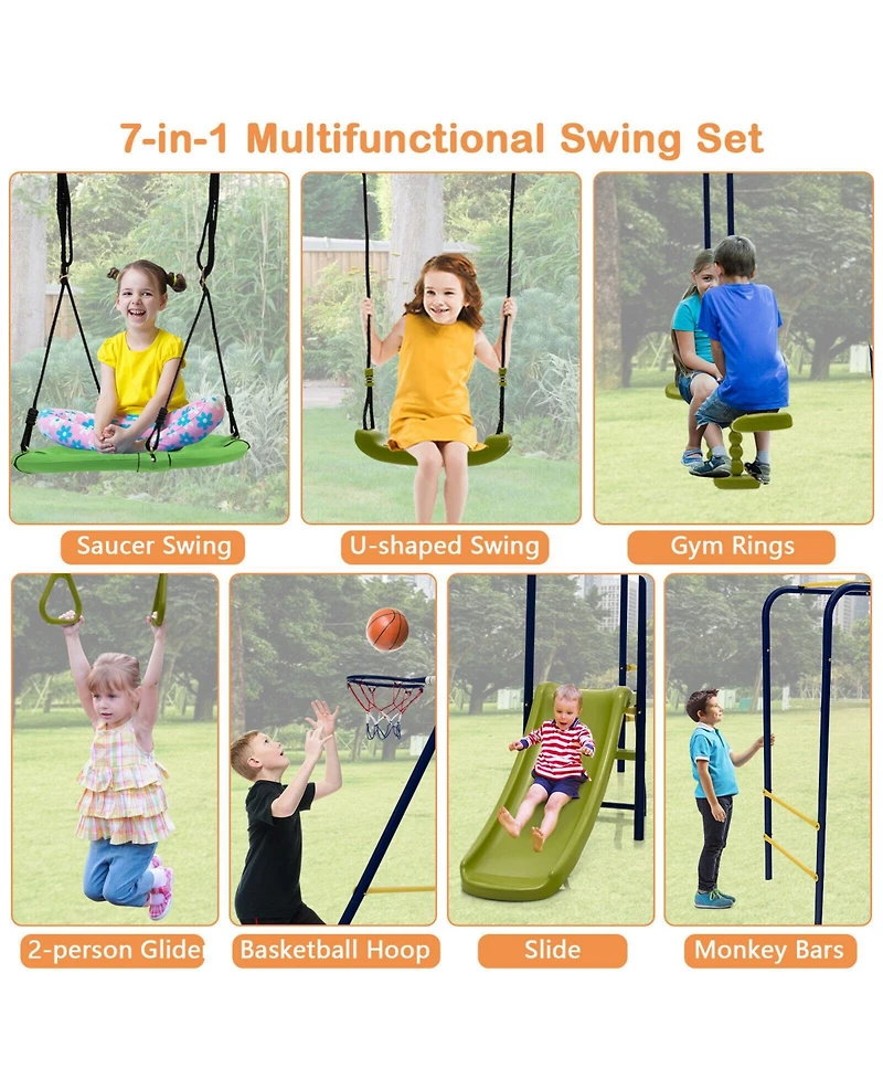 Mecale 7-in-1 Stable A-shaped Outdoor Swing Set for Backyard