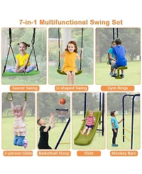 Mecale 7-in-1 Stable A-shaped Outdoor Swing Set for Backyard