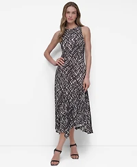 Dkny Women's Printed Crewneck High-Low Hem Midi Dress
