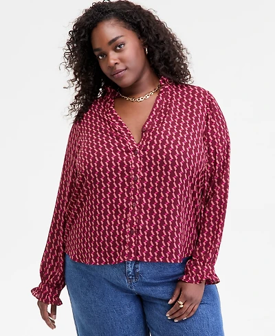 On 34th Trendy Plus Ruffle-Trim Split-Neck Blouse, Macy's Exclusive