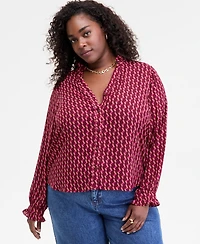 On 34th Trendy Plus Ruffle-Trim Split-Neck Blouse, Macy's Exclusive