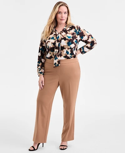 Ak Anne Klein Plus Pull-On Mid-Rise Straight-Leg Pants