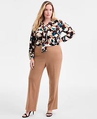 Ak Anne Klein Plus Pull-On Mid-Rise Straight-Leg Pants