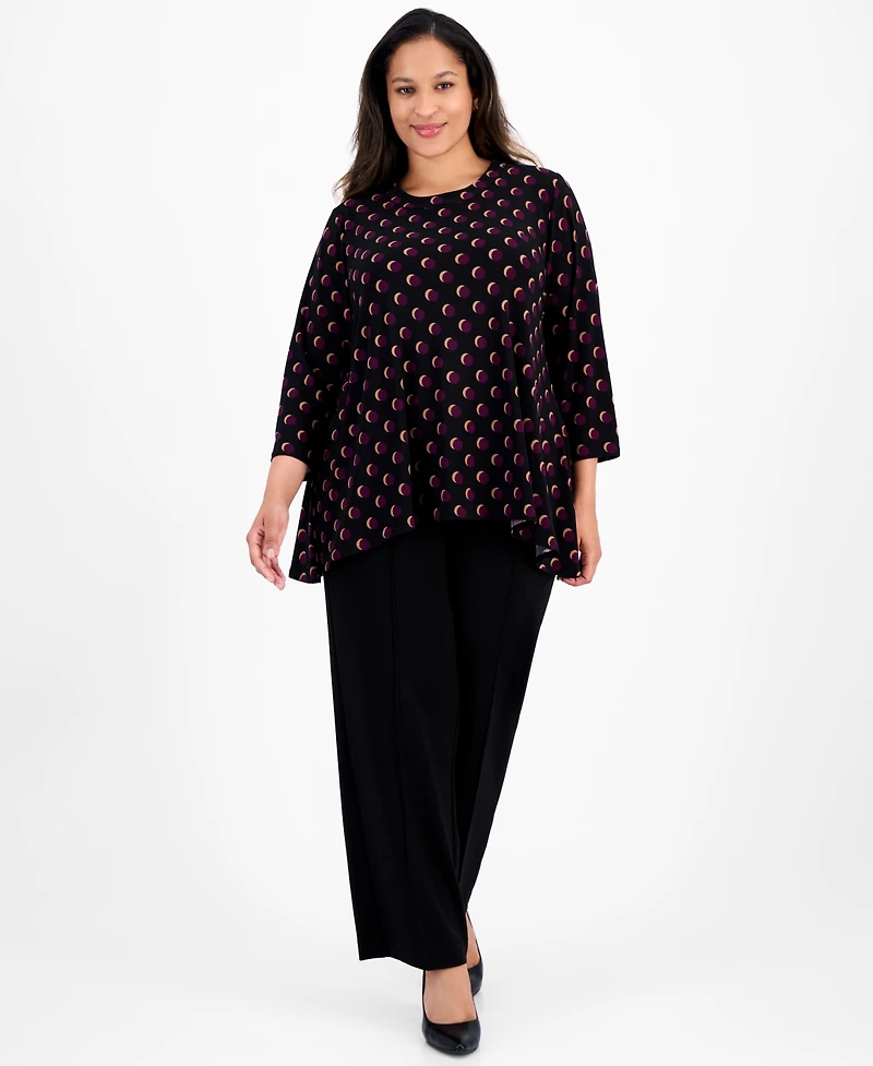 Ak Anne Klein Plus Printed Asymmetric-Hem Tunic