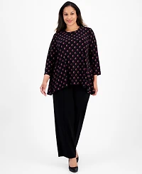 Ak Anne Klein Plus Printed Asymmetric-Hem Tunic