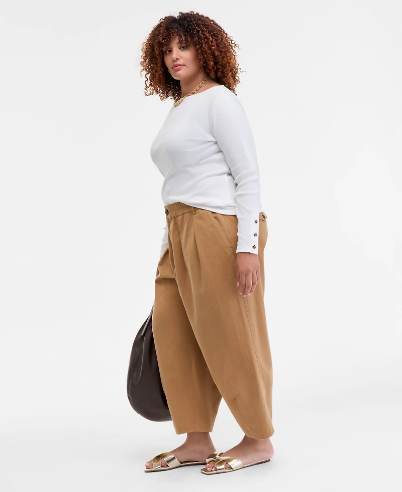 On 34th Trendy Plus High-Rise Pleated Barrel-Leg Pants, Macy's Exclusive