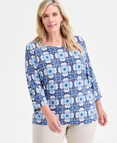 Jm Collection Plus Printed Jacquard Top, Macy's Exclusive
