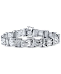 Diamond Round & Baguette Square Link Bracelet (3/4 ct. t.w.) in Sterling Silver