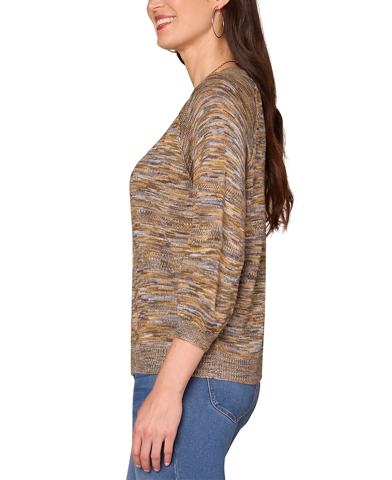 Democracy Women's Space Dye Round-Neck Blouson-Sleeve Sweater