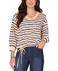 Democracy Women's Jacquard V-Neck Blouson-Sleeve Top