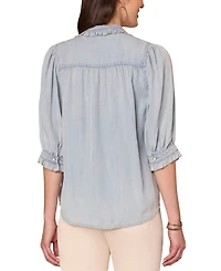 Democracy Women's Ruffle-Trim-Collar Button-Front Top