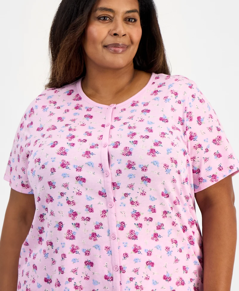 Charter Club Plus Cotton Essential Button-Down Pajama Set, Created for Macy's
