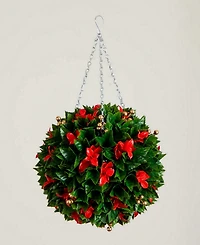 Nearly Natural 15" Uv Resistant Artificial Tip Photinia Christmas Hanging Ball Indoor and Outdoor