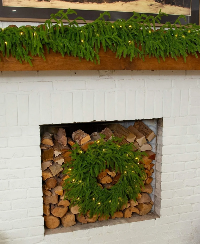 Nearly Natural 20" Pre-Lit Artificial Touch Norfolk Island Pine Wreath Led Lights