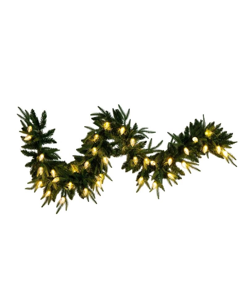 Nearly Natural 6" Pre-Lit Artificial Luxembourg Pine Christmas Garland Bulb Led Lights