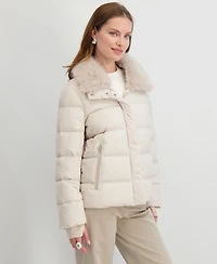 Tahari Women's Faux-Fur-Collar Hooded Puffer Coat