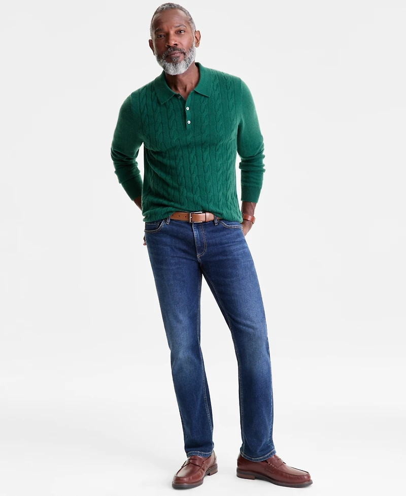 Club Room Men's Regular-Fit Cable-Knit 100% Cashmere Sweater Polo Shirt, Macy's Exclusive