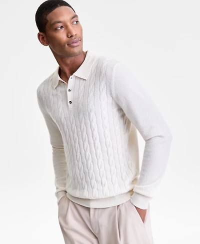 Club Room Men's Regular-Fit Cable-Knit 100% Cashmere Sweater Polo Shirt, Macy's Exclusive