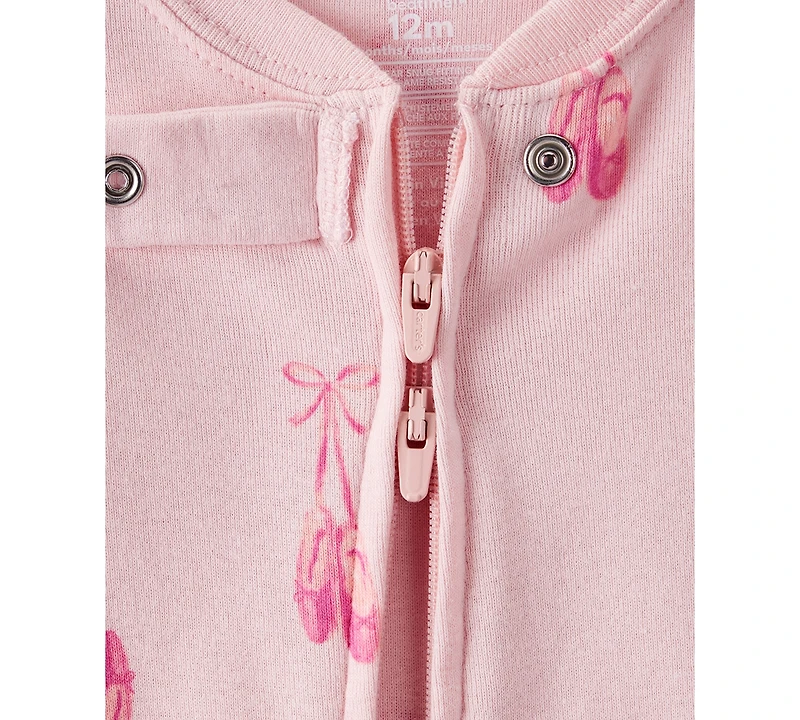 Carter's Baby Girls Ballet-Print 100% Cotton Long-Sleeve 2-Way-Zip 1-Piece Footed Pajamas