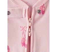Carter's Baby Girls Ballet-Print 100% Cotton Long-Sleeve 2-Way-Zip 1-Piece Footed Pajamas