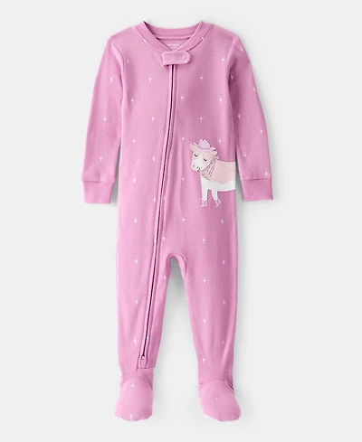 Carter's Baby Girls Cowgirl Cow Applique 100% Cotton Long-Sleeve 2-Way-Zip 1-Piece Footed Pajamas