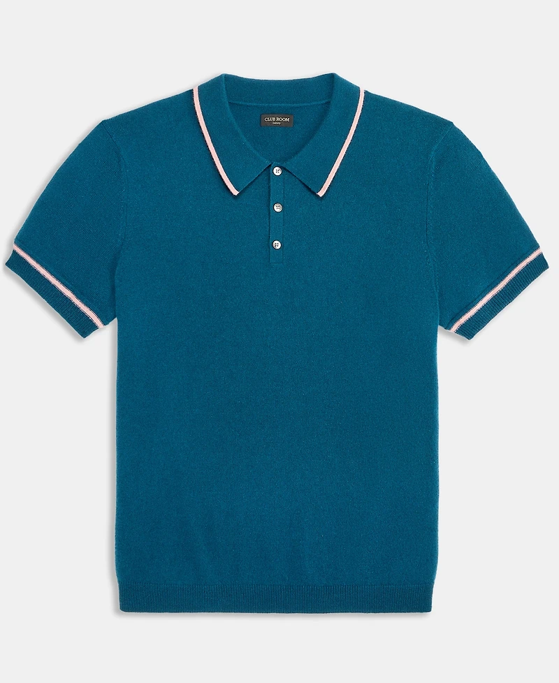 Club Room Men's Regular-Fit Tipped 100% Cashmere Sweater Polo Shirt, Macy's Exclusive