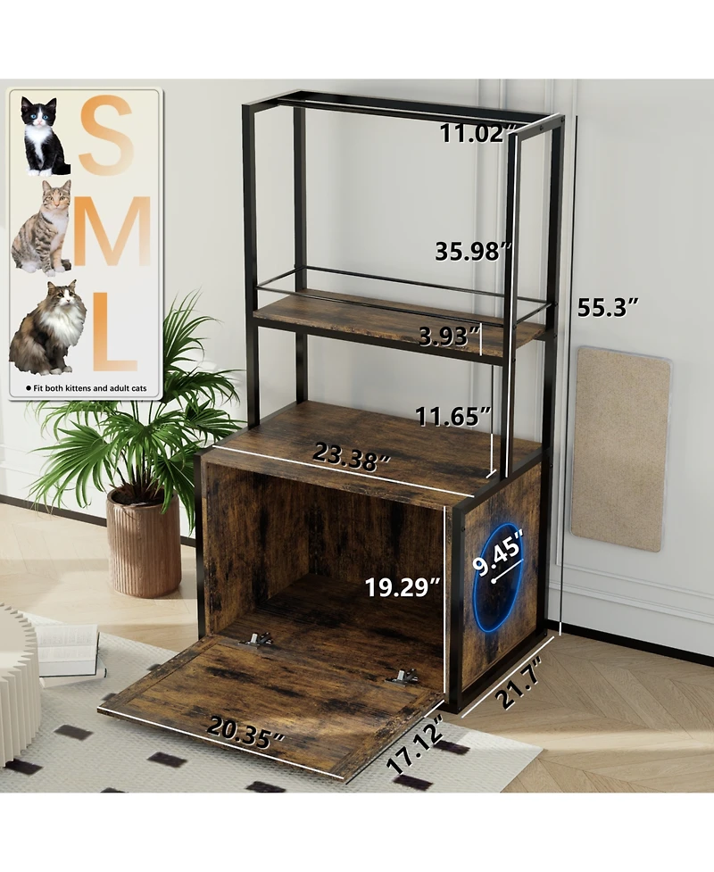 Streamdale Furniture 55" Litter Box Enclosure with Storage & Clothes Rack - Rustic Brown