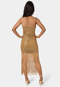 Bebe Women's Sequin Crochet Fringe Dress