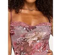 Katia Rae Juniors' Floral Sequined Lace-Trim Midi Dress
