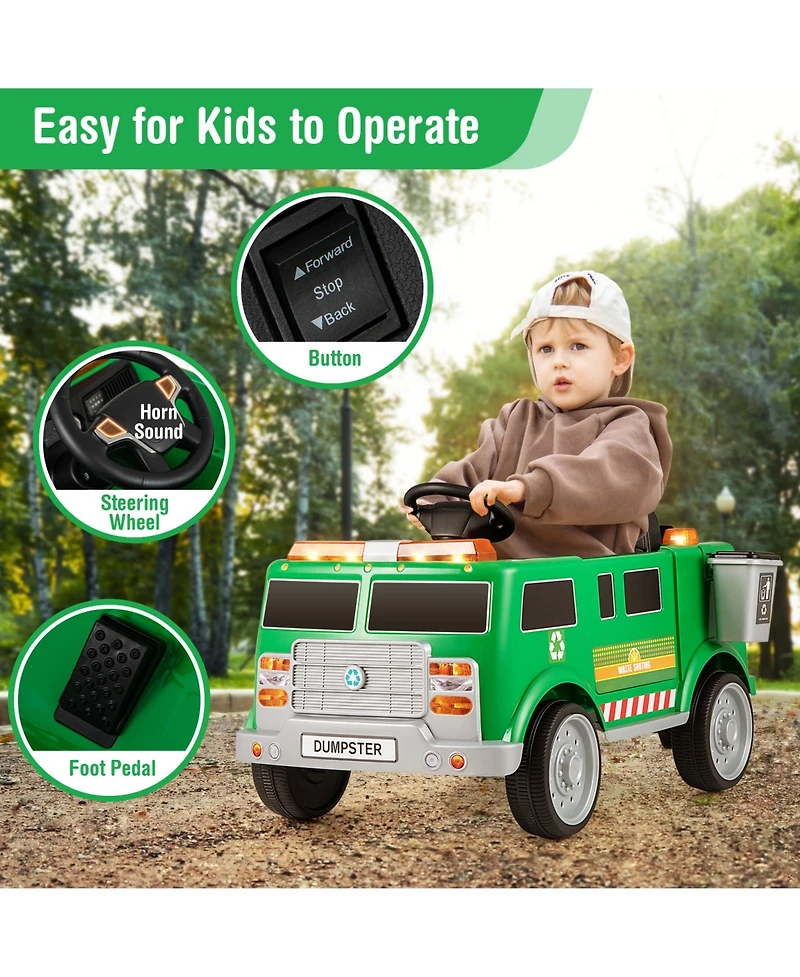 Gymax Ride on Garbage Truck with Remote Control Trash Bin Shovel Lights Sound Effects