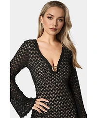 Bebe Women's Lace Bell Sleeves Keyhole Mini Dress