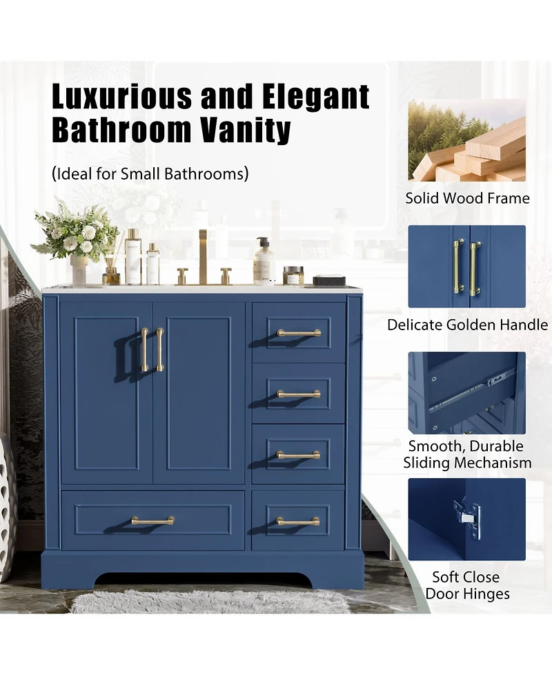 Streamdale Furniture 36" Bathroom Vanity with Ceramic Sink & Soft Close Doors/Drawers