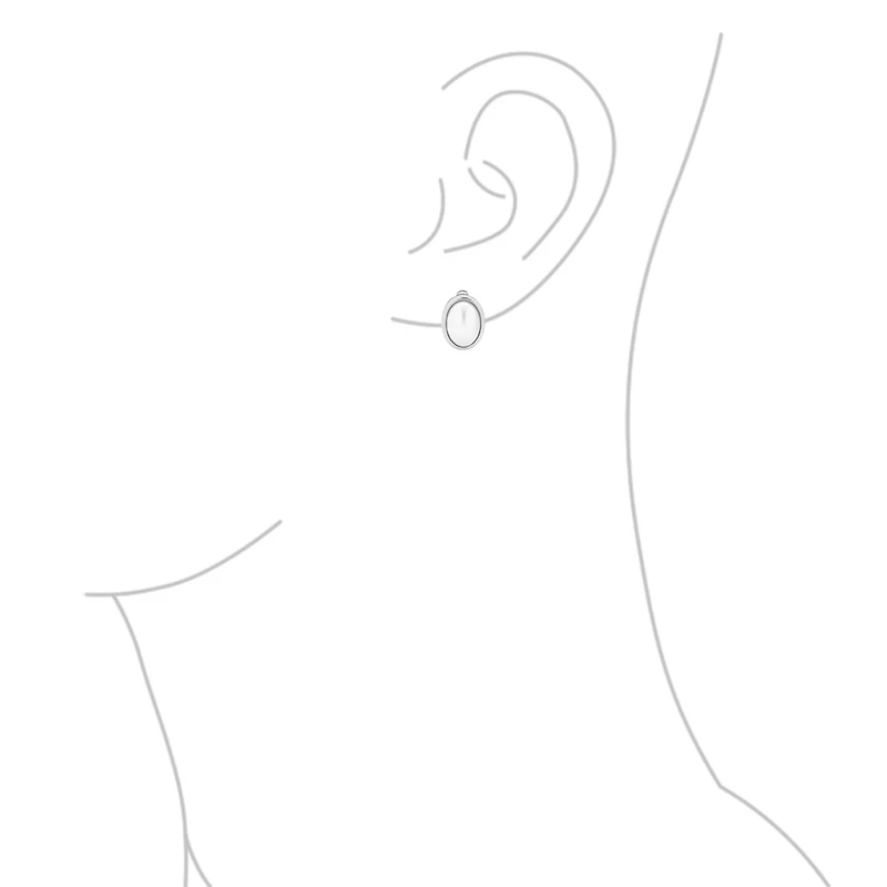 Bling Jewelry Set of 2 Simple White Pearl Cabochon Oval Clip-On Earrings Silver Gold Plated