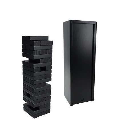 We Games Black Wooden Blocks Stacking Tower Game with Black Wooden Box, 12 in.
