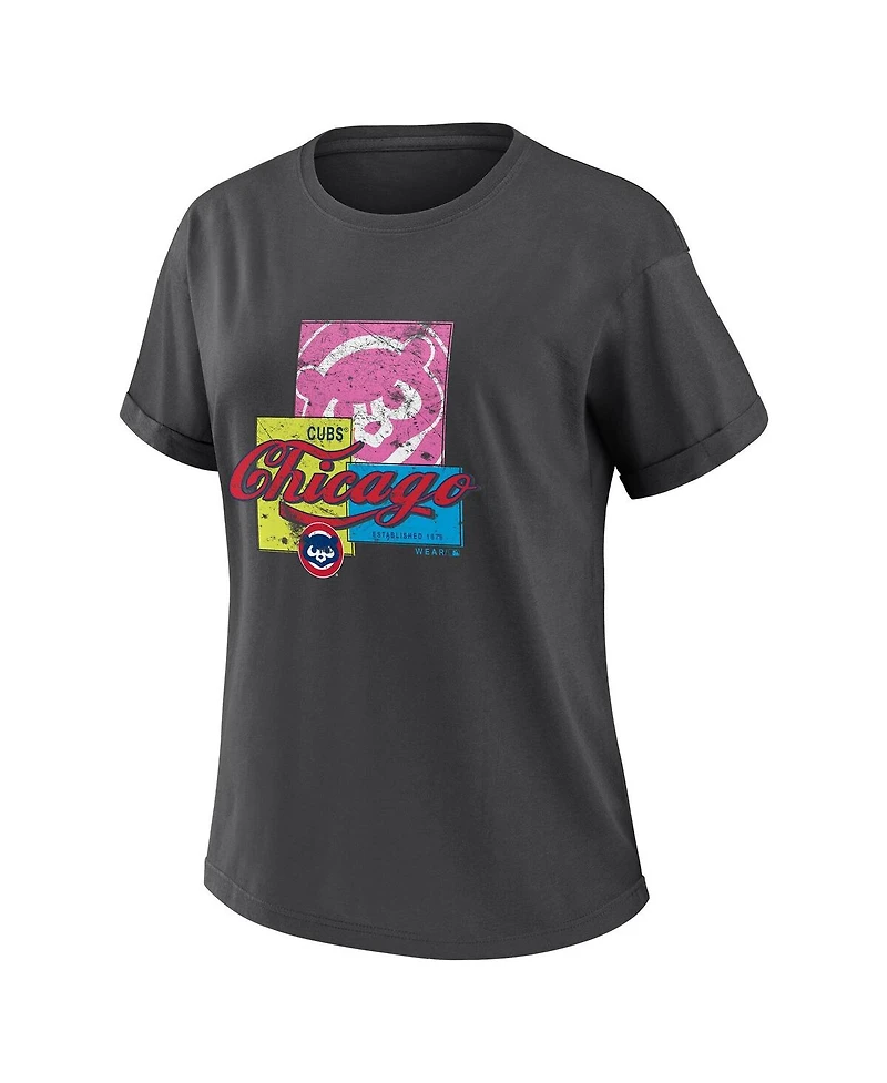 Wear by Erin Andrews Women's Charcoal Chicago Cubs Domestic Box Color Boyfriend T-Shirt