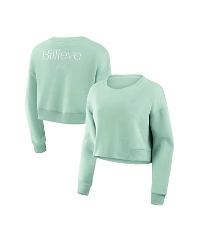 Fanatics Women's Mint Buffalo Bills Studio Tri-Blend Cropped Pullover Sweatshirt
