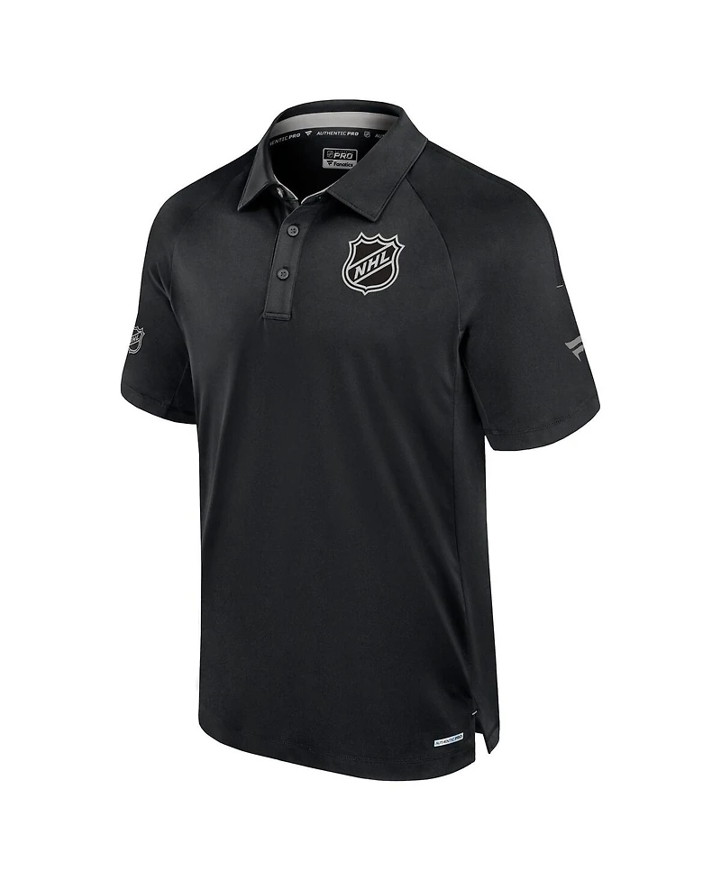Fanatics Men's Black Nhl Authentic Pro Rink Raglan Polo Shirt
